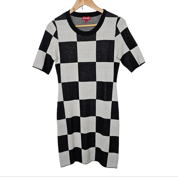 Staud Omar's Dress Black White Cotton Knit Mini Dress Size Small - Picture 2 of 7